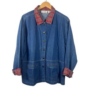 Vintage Casey & Max Denim Jacket with Plaid Details and collar XL